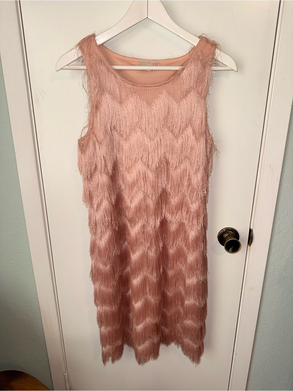 Gianni Bini Feathered Fringe Shift Dress - Rose Pink